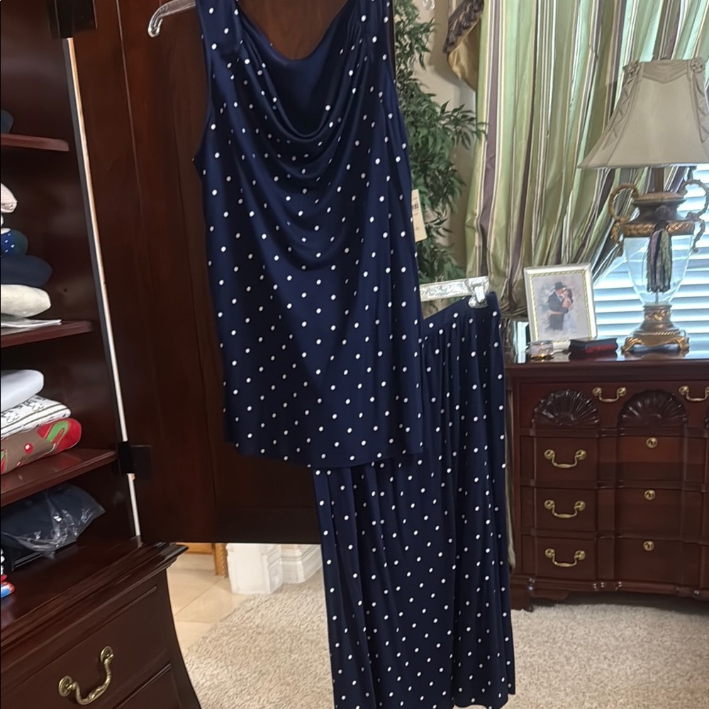 Coldwater Creek Navy Polka Dot Dress